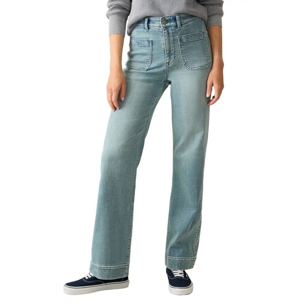 Faherty Wide Leg Pants Women's 28 Riverton Stretch Terry Patch Pocket Jeans 31”